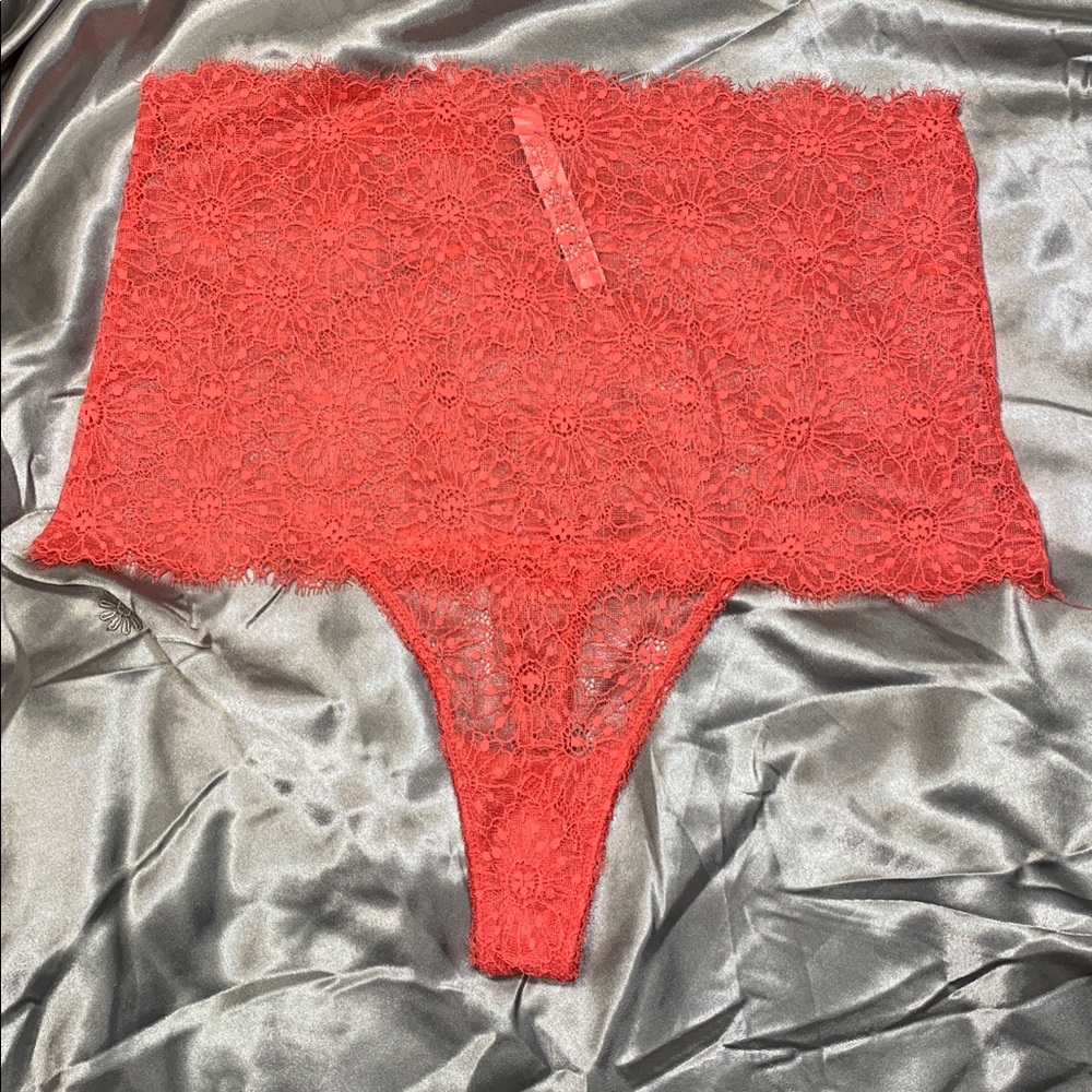 🌹Victoria's Secret • SEXY PINKISH LACE HIGH - WAIST THONG STRING PANTIES • NWOT